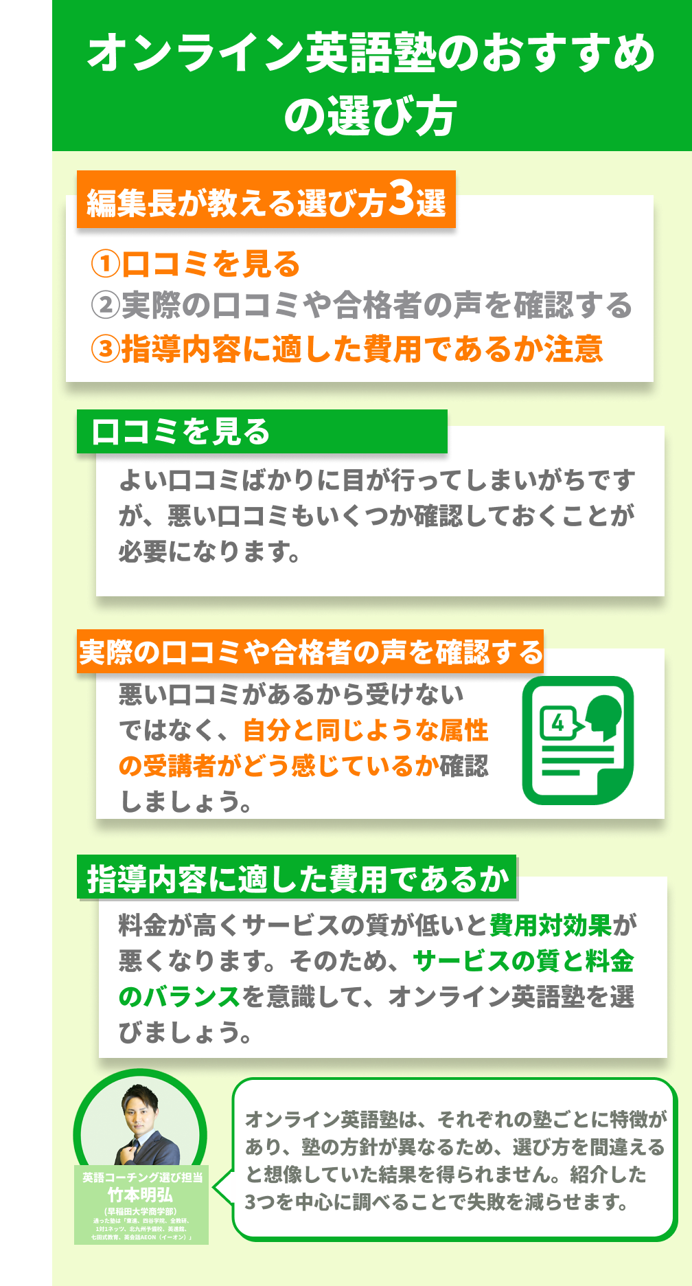 おすすめのオンライン英語塾の選び方の図解